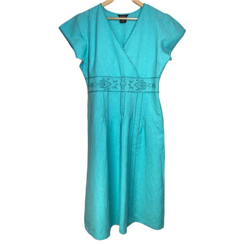 Multiples Embroidered Beaded Linen/Cotton Blend Dress Size 12